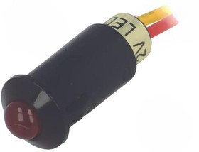 R9-73L-11-12-RED, Индикат.лампа: LED, выпуклый, 12ВDC, Отв: d8,2мм, IP40, полиамид