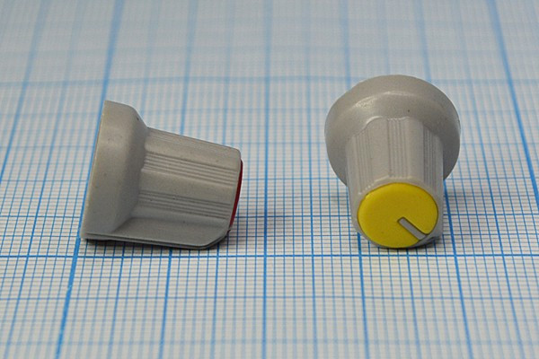 Ручка круглая диаметр 15мм, диаметр регулятора 6.0мм, пластик, серый/желтый, KNRB002; №10001 ручка d6,0z 9\15x16\пл\сер/ жел\\KNRB002\