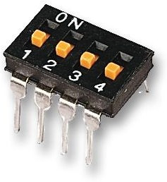 A6T-4104, DIP / SIP переключатель, 4 схем(-а), Ползунок, Сквозное Отверстие, SPST, 24 В DC, 25 мА