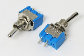 Рычажный переключатель (тумблер), 220В, 3А, переключение ON-OFF, d 6.4, металлический, контакты 2C, MTS-101