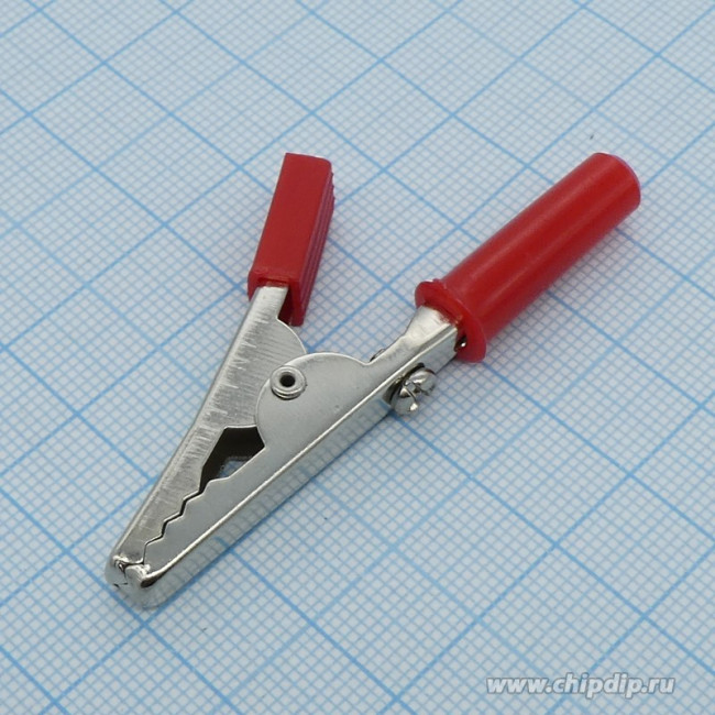 AG-029, Зажим "Крокодил" с изолятором красный, 10А, 51мм