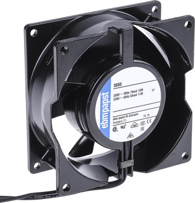 3650, 3000 Series Axial Fan, 230 V ac, AC Operation, 75m³/h, 12W, 52mA Max, 92 x 92 x 38mm 3650, 3000 Series Axial Fan, 230 V ac, AC Operation, 75m³/h, 12W, 52mA Max, 92 x 92 x 38mm