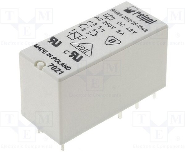 RM84-2012-35-1048, Реле электромагнитное, DPDT, Uобмотки 48ВDC, 8A/250ВAC, 8A/24ВDC RM84-2012-35-1048, Реле электромагнитное, DPDT, Uобмотки 48ВDC, 8A/250ВAC, 8A/24ВDC