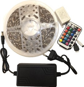 LD11, Набор светодиодной ленты, RGB, 12В, 60SMD(5050)/м, с контроллером, пультом, блоком питания, 5м