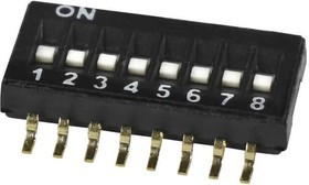 DS05-127-2-08BK-SMT-TR, DIP Switches / SIP Switches DIP Switch, SPST, 1.27 pitch, flat actuator, SMT, Tape and reel, 8 position, Black