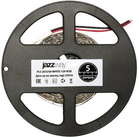 Лента светодиодная PLS 2835/120-12V 12Вт/м 6500К холод. бел. IP20 (уп.5м) JazzWay 2859051