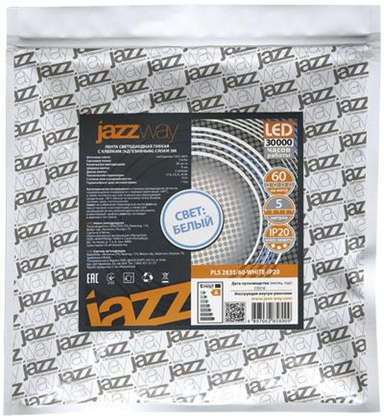 Лента светодиодная PLS 2835/120-12V 12Вт/м 6500К холод. бел. IP20 (уп.5м) JazzWay 2859051