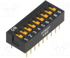 A6E-9101-N, Switch DIP OFF ON SPST 9 Flush Slide 0.025A 24VDC PC Pins 1000Cycles 2.54mm Thru-Hole Tube