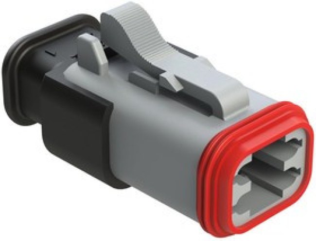 AT06-4S-SR02GRY, Automotive Connectors 4-Way Plug, Female Connector with Reduced Diameter Seal (E-Seal), Strain Relief Endcap, Gray