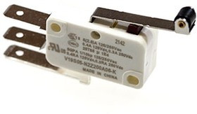 V19S05-N2Z200A06-K, микропереключатель SPDT длинная лапка с роликом 250В 5А фастон 6,3мм отв 2,9мм