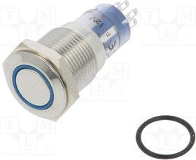 MP0045/1E2BL012S, Pushbutton Switches Vandal BL LED 12VDC Latch Act Flat prof