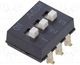 A6SN-3104, Переключатель: DIP-SWITCH; Кол-во секций: 3; ON-OFF; 0,025A/24ВDC