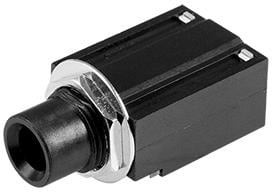 SJ-63033A, Phone Connectors audio jack, 6.35 mm, horizontal, 3 conductor, through hole, 0 switches, w/ nut