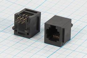 Разъем телефонный 6P6C розетка, контакты 6P, на плату, T3-6P6C[RJ-12]