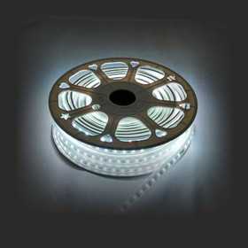 10-51 Светодиодная лента, 220В, 12Вт/м, smd5050, 60д/м, IP65, белый шнур ПВХ с прозрачным рассеивате