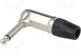 FM1088, Вилка, Jack 6,3мм, "папа", mono, Кол-во полюс: 2, угловой 90°