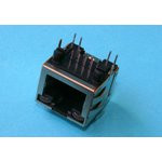 TJ18-L8P8C-5, Разъем на плату 8P8C/RJ-45 , 2 светодиода (красн.-зел) , экран (тип 18)