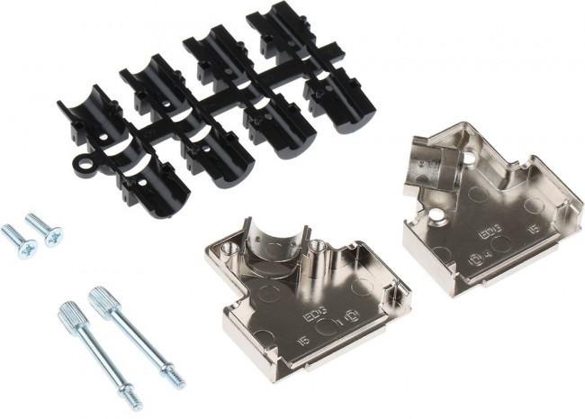 D45ZK15-K, MHD45ZK Series Zinc Angled D Sub Backshell, 15 Way, Strain Relief