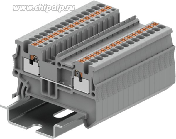 TP1.5-2-GY, Клемма на DIN-рейку 1.5 мм2 Push-in 2 конт. проходн. сер.