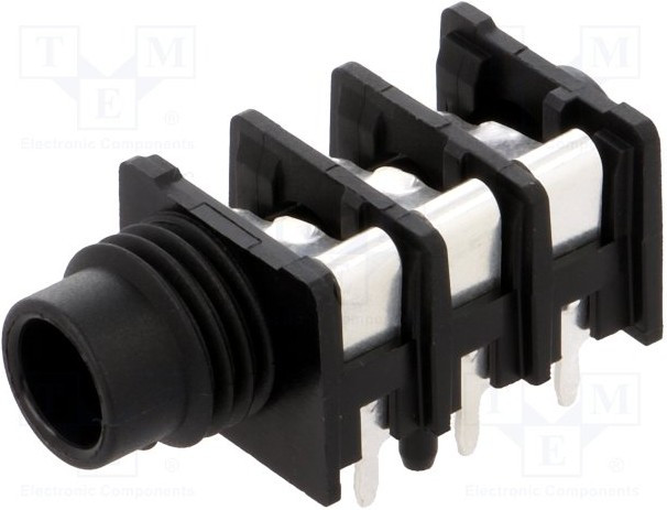 NRJ6HH, Гнездо; Jack 6,35мм; "мама"; stereo; угловой 90°; THT