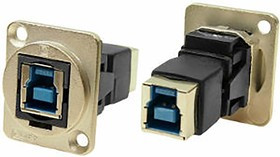 Straight, Panel Mount, Socket to Socket Type B to B 3.0 IP40 Feedthrough USB Connector