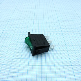 RK1-16 1X1N B/G"0-", Переключатель ON-OFF с подсветкой цвет корпуса (черный) цвет кнопки (зеленый) надпись на кнопке "0-"