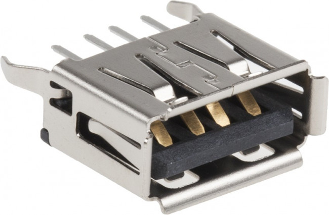 1050570001, Разъем USB тип A, USB 2.0, розетка, 4 вывод(-ов), Монтаж в Сквозное Отверстие, Вертикальный