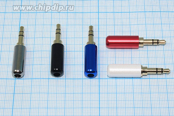 Штекер Audio Jack стерео 3.5мм, на кабель, белый металлический корпус; №11347W штек 3,5стерео\3C[Au] \каб/d3,5мм\мет хвост[короткий]