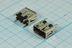 Разъем USB розетка, тип A, контакты на плату, USB A-FSB4 Разъем USB розетка, тип A, контакты на плату, USB A-FSB4