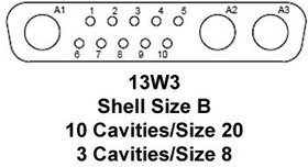 DB13W3SA00LF, Комбинированный разъем D Sub, Mixed Power, Серия DW, DB-13W3, Гнездо, 13 контакт(-ов)