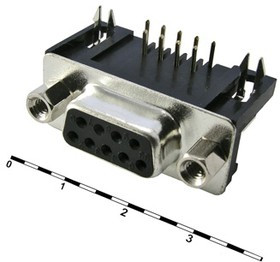 DRB-09FB, Разъем D-SUB 9 контактов, розетка угловая на плату, 9.4мм