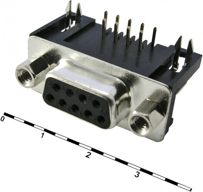 DRB-09FB, Разъем D-SUB 9 контактов, розетка угловая на плату, 9.4мм