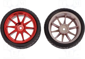 DF-FIT0199-R, Колесо, Ось гладкая, красный, резина, - 65мм, W 26мм, винтами