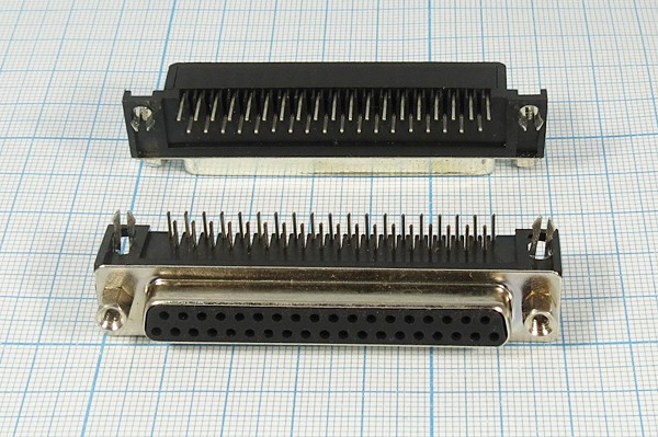 Разъем D-SUB розетка, контакты 37HP, на плату, 7.2мм , угловой, DRB-37FA