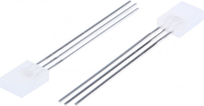 HLMP-0800, LED; rectangular; 5.46x2.41x8mm; bicolour; green/red; 2.1mcd; 65°