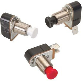 P27B-RD, Pushbutton Switches 1-pole, OFF - (ON), 3A/6A/ 3/4A 250VAC/125VAC/125VAC not HP rated, Non-Illuminated Red Pushbutton Pushbutton Sw
