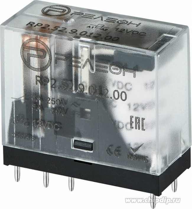 Releon Миниатюрное промежуточное реле; 2 перекидных контакта 5А ( = 12В DC) RP252901200 Releon Миниатюрное промежуточное реле; 2 перекидных контакта 5А ( = 12В DC) RP252901200