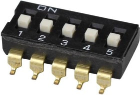 DS04-254-2-05BK-SMT, DIP Switches / SIP Switches DIP Switch, SPST, 2.54 pitch, flat actuator, SMT, 5 position, Black