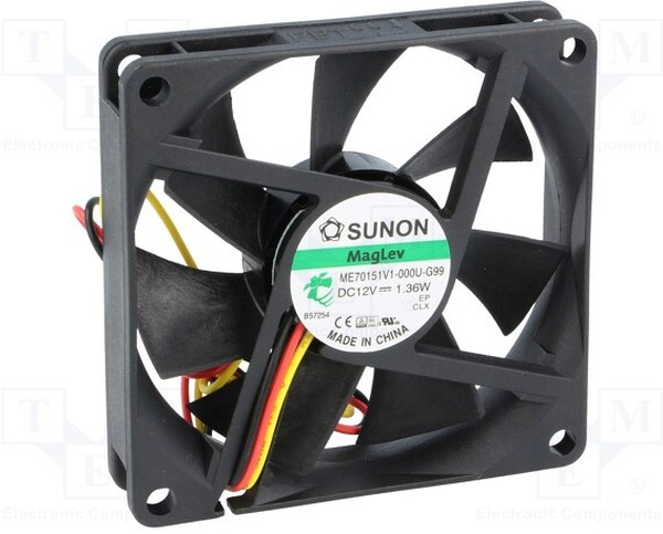 ME70151V1-000U-G99, Вентилятор осевой, 12В DC, 70x70x15мм, подшипник Vapo, 45,63куб.м/ч, 31,5дБА, 3 провода