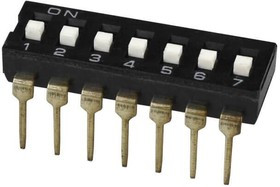 DS04-254-1L-07BK, DIP Switches / SIP Switches DIP Switch, SPST, 2.54 pitch, Raised actuator, long pin, 7 position, Black