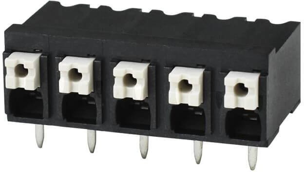 TBLH10-500-05BK, Fixed Terminal Blocks Terminal block, screwless, High Temp, 5.00, Horizontal, 5, Black w Gray Button