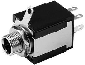 SJ-63023H, Phone Connectors audio jack, 6.35 mm, vertical, 3 conductor, panel, 0 switches, w/ nut