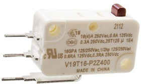 V19T16-P2Z400, микропереключатель SPDT 250В 16A в плату 0.9*0.9мм 3.92N