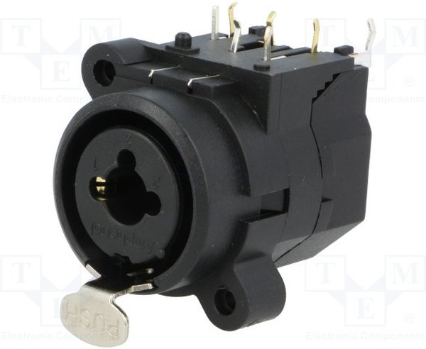 ACJC6H, Гнездо, Jack 6,35мм + XLR, "мама", угловой 90°, с кнопкой, THT ACJC6H, Гнездо, Jack 6,35мм + XLR, "мама", угловой 90°, с кнопкой, THT