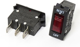 Переключатель клавишный, контакты 3T, 15А, OFF-ON(RESET), подсветка Ilкраснаяа