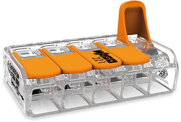 Wago клеммы для всех типов проводников; макс. 6 мм²; 5-проводн.; с рычагами