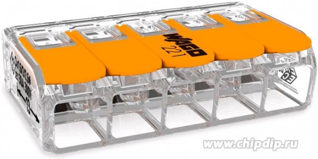 Wago клеммы для всех типов проводников; макс. 6 мм²; 5-проводн.; с рычагами