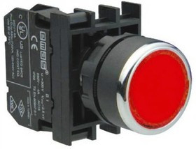 B102DK, Кнопка нажимная круглая красная, 1НО+1НЗ, серия B, 250 В AC, 4 А
