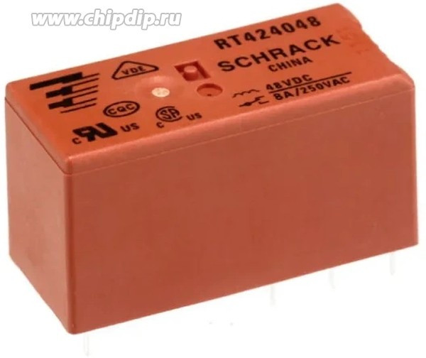 7-1393243-0 (RT424048), Реле 2 переключ.48VDC, 8A/250VAC DPDT