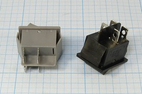 Клавишный выключатель 2-х полюсный серого цвета 220В/16А, c фиксацией; №1058Gr Пкл\\15\ON-OFF\\сер\ сер\\4T\RS201-1CGR\